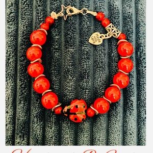 Red Coral Bead Bracelet with Gold Clasp